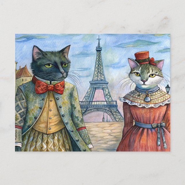 Cats dressed up in Paris Holiday Postcard (Front)