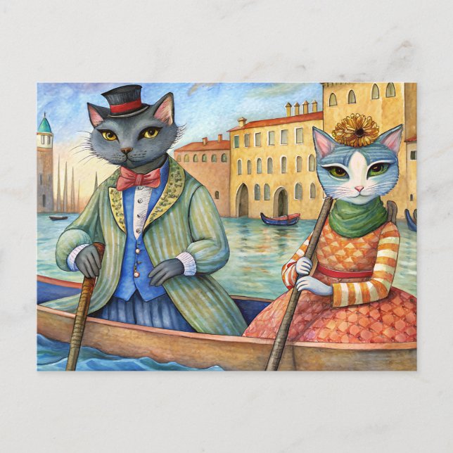 Cats dressed up in Venice, Italy Holiday Postcard (Front)