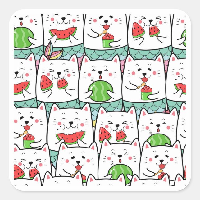 Cats Eating Watermelon Square Sticker (Front)