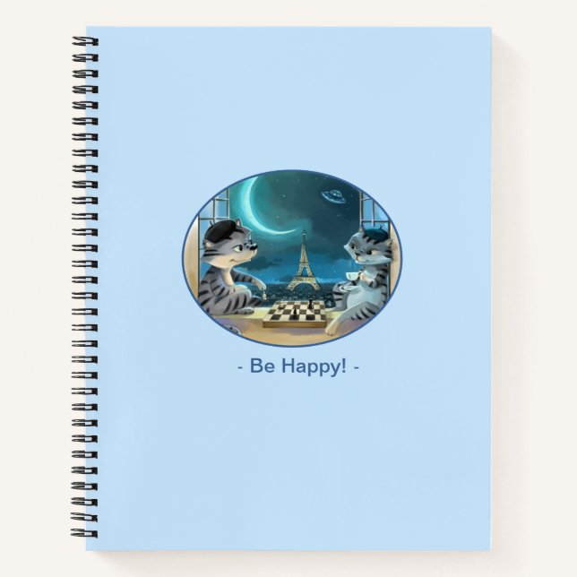 Cats Eiffel Tower - Night Happy Spiral Notebook (Front)
