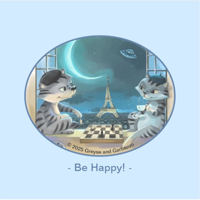 Cats Eiffel Tower - Night Happy Vinyl Sticker (Front)