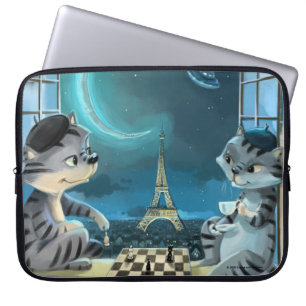 Cats Eiffel Tower - Night Laptop Sleeve