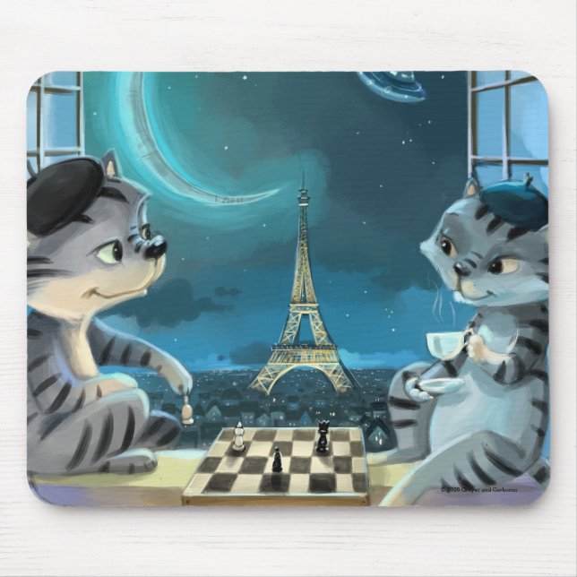 Cats Eiffel Tower - Night Mouse Pad (Front)