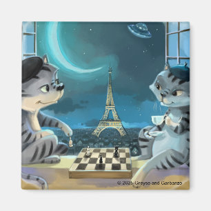Cats Eiffel Tower - Night Square Magnet 2"