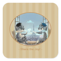 Cats & Eiffel Tower - Paris Joy Square Stickers