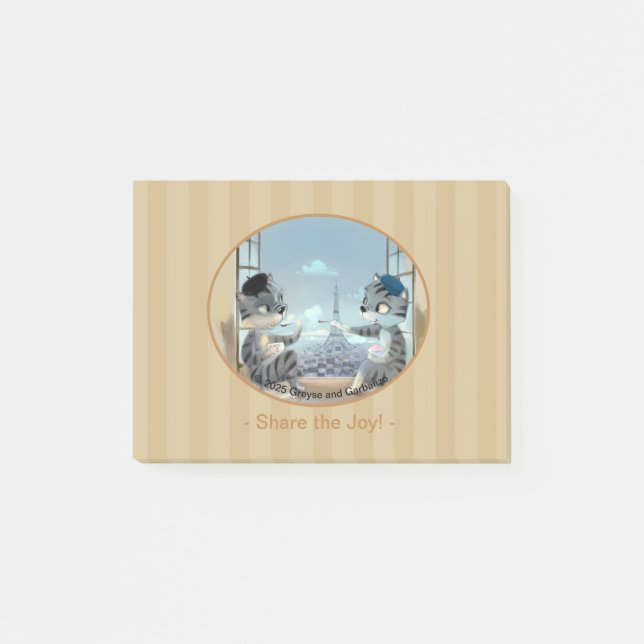 Cats & Eiffel Tower – Paris JoyNotes 4" x 3"  Post-it Notes (Front)