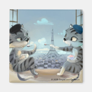 Cats & Eiffel Tower - Paris Square Magnet 2"