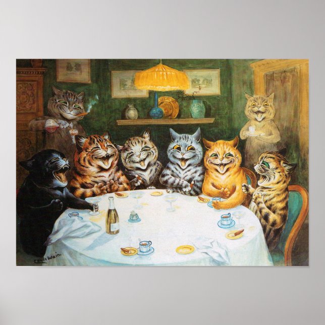 Cats Enjoying Cigars & Brandy, Louis Wain Poster (Front)