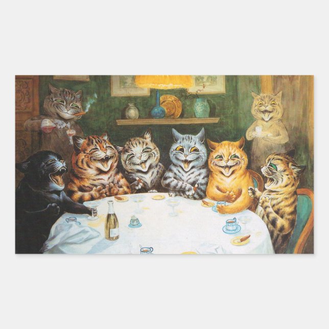 Cats Enjoying Cigars & Brandy, Louis Wain Rectangular Sticker (Front)
