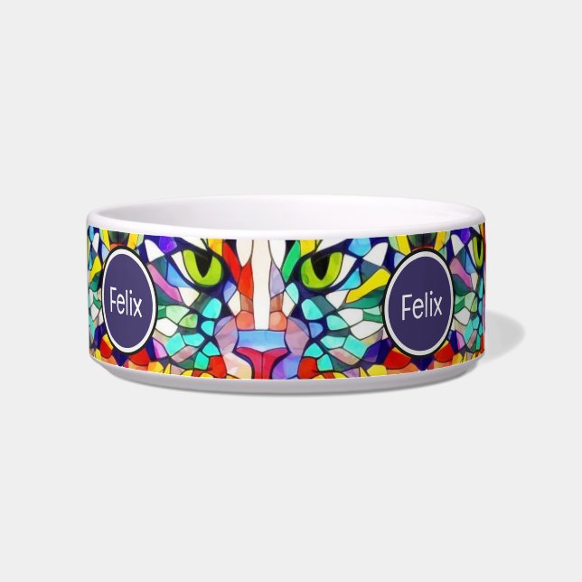 Cats Eyes of Green in Bright Rainbow of Paint Bowl (Right)