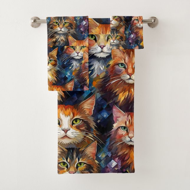 Cats Faces Animals Art  Bath Towel Set (Insitu)