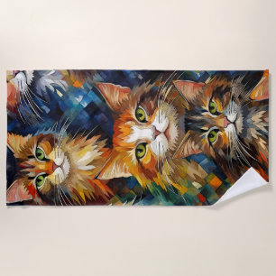 Cats Faces Animals Art Beach Towel
