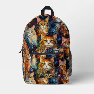Cats Faces Animals Art Printed Backpack