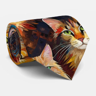 Cats Faces Animals Art  Tie