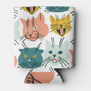 Cats Faces Funny Vintage Pattern. Can Cooler