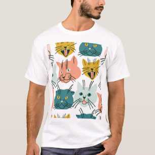 Cats Faces Funny Vintage Pattern. T-Shirt