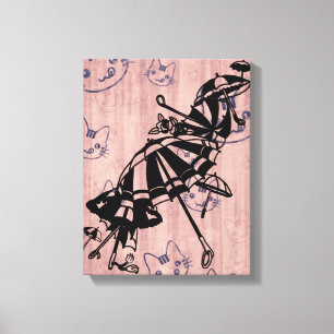 Cats Faces Parasols Umbrellas Ink art drawing  Canvas Print