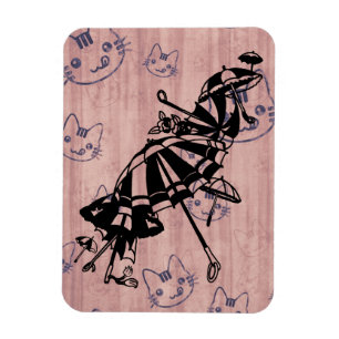 Cats Faces Parasols Umbrellas Ink art drawing Magnet