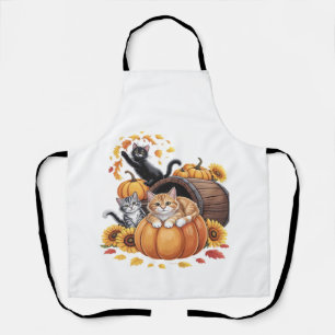 Cats Fall Autumn Pumpkins Thanksgiving Sunflower C Apron