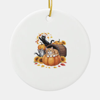 Cats Fall Autumn Pumpkins Thanksgiving Sunflower C Ceramic Tree Decoration