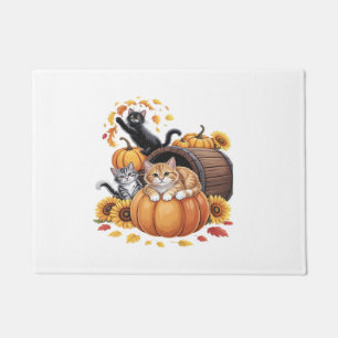 Cats Fall Autumn Pumpkins Thanksgiving Sunflower C Doormat