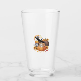 Cats Fall Autumn Pumpkins Thanksgiving Sunflower C Glass