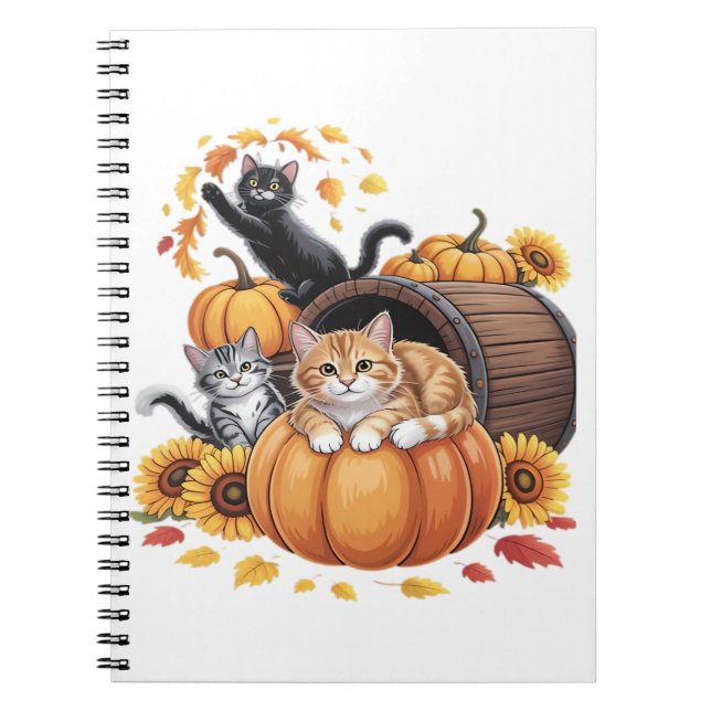 Cats Fall Autumn Pumpkins Thanksgiving Sunflower C Notebook (Front)