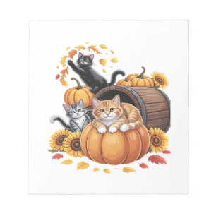Cats Fall Autumn Pumpkins Thanksgiving Sunflower C Notepad