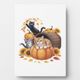 Cats Fall Autumn Pumpkins Thanksgiving Sunflower C Plaque