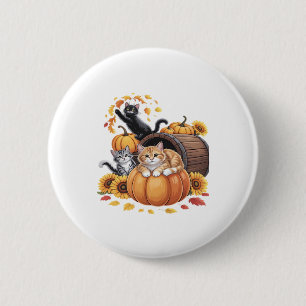 Cats Fall Autumn Pumpkins Thanksgiving Sunflower O 6 Cm Round Badge