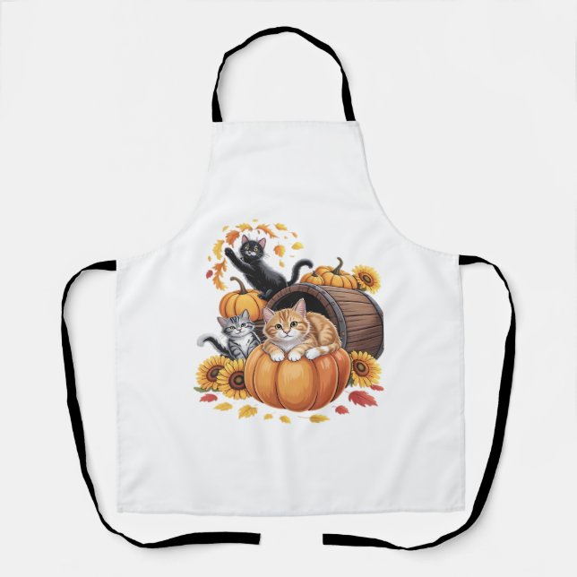 Cats Fall Autumn Pumpkins Thanksgiving Sunflower O Apron (Front)