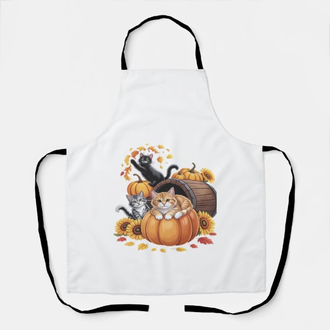 Cats Fall Autumn Pumpkins Thanksgiving Sunflower O Apron (Front)