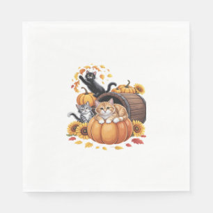 Cats Fall Autumn Pumpkins Thanksgiving Sunflower O Napkin