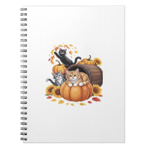 Cats Fall Autumn Pumpkins Thanksgiving Sunflower O Notebook