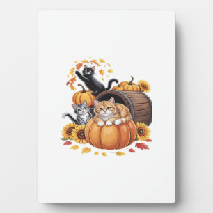 Cats Fall Autumn Pumpkins Thanksgiving Sunflower O Plaque
