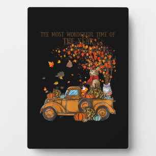 Cats Fall Pumpkin-full Truck Autumn Tree Leaves Ca Plaque