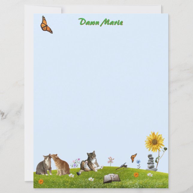 Cats, Flowers, and Butterflies Stationery (Front)