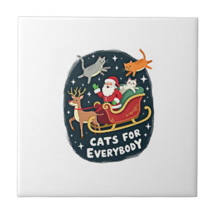 Cats For Everybody Christmas Cat Funny Xmas Women Tile