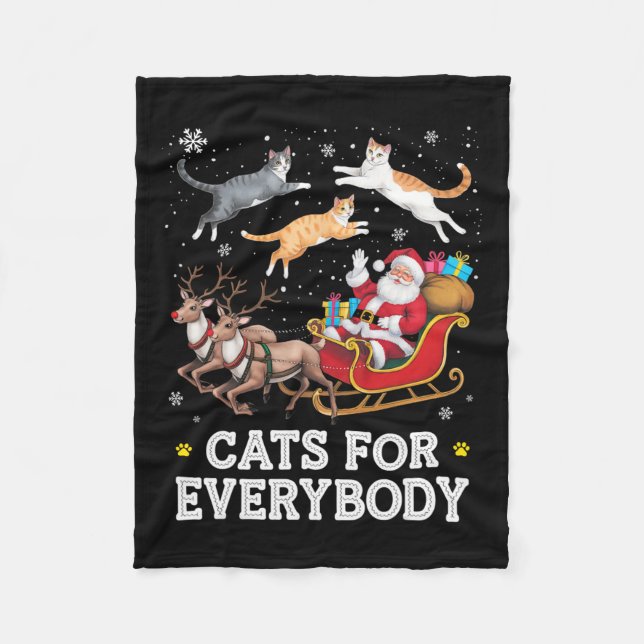 Cats For Everybody Christmas Funny Santa Cat Lover Fleece Blanket (Front)