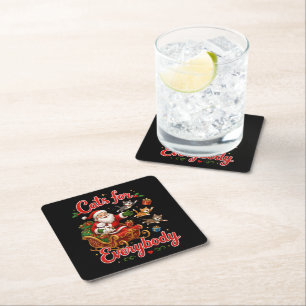 Cats for Everybody Funny Santa Christmas Square Paper Coaster