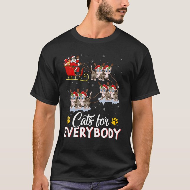 Cats For Everybody Xmas Santa Sleigh Cat Christmas T-Shirt (Front)