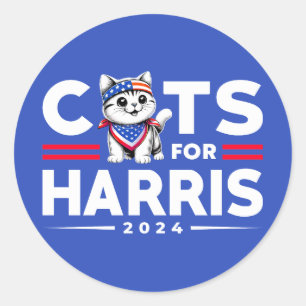 Cats for Harris 2024 election   Classic Round Sticker