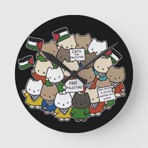 Cats for Palestine – Kawaii Cats for Justice Round Clock