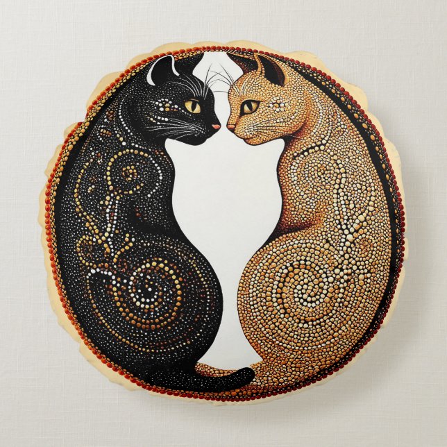Cats Forming a Ying-Yang Inspired Composition Round Cushion (Front)