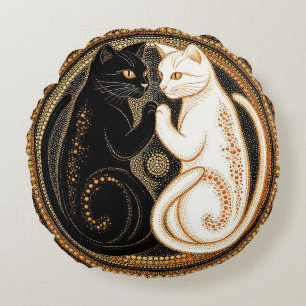 Cats Forming a Ying-Yang Inspired Composition Round Cushion