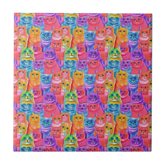 Cats Friends  Colorful Fun Tile (Front)