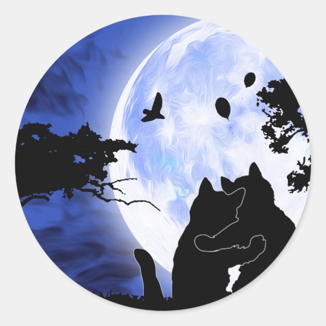 cats full moon classic round sticker (Front)