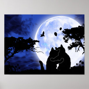cats full moon poster