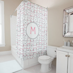 Cats Funny Monogram Curtains Shower Bath Curtain