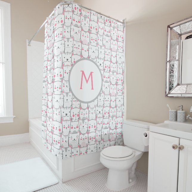 Cats Funny Monogram Curtains Shower Bath Curtain (In Situ)